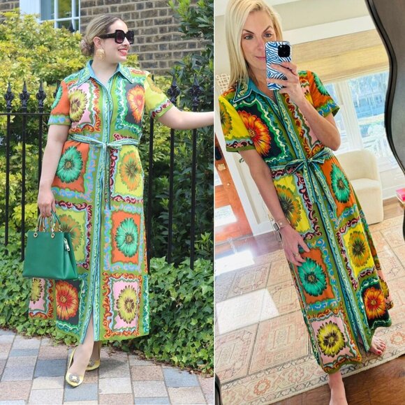 Alemais Disco Daisy Green Yellow Floral Belted Maxi Shirtdress Size AU 8 US 4 - Picture 15 of 16